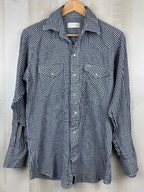 Vintage Jason by Fantasia Men’s Western Shirt Black White Gingham Plaid Medium